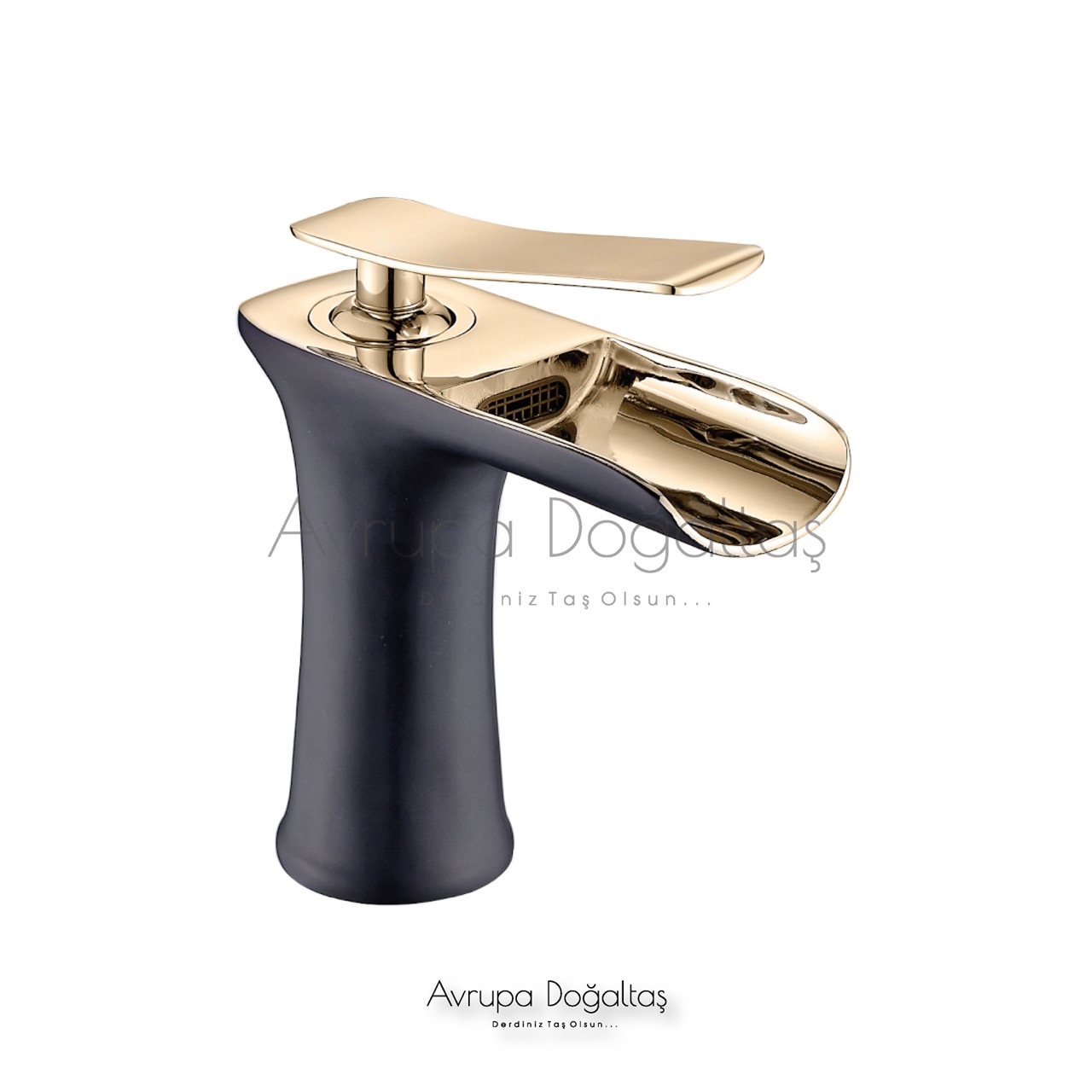 Şelale Lavabo Bataryası Siyah/Gold (Kısa)
