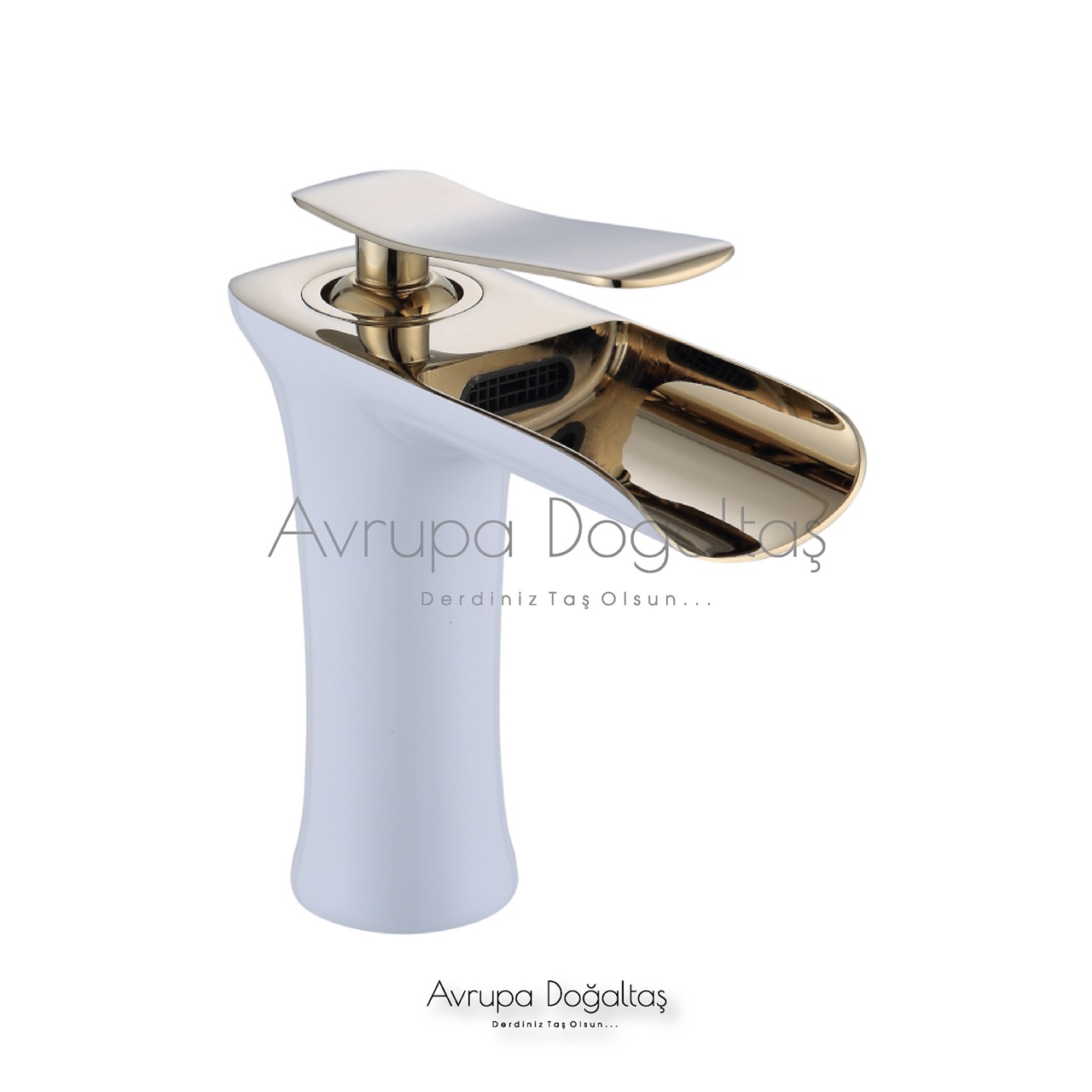  Şelale Lavabo Bataryası Beyaz/Gold (Kısa)